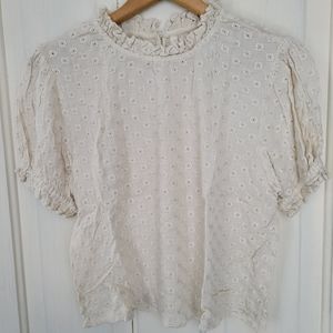 Rylee + Cru Eyelet Cream Blouse with Puff Sleeves, Size S